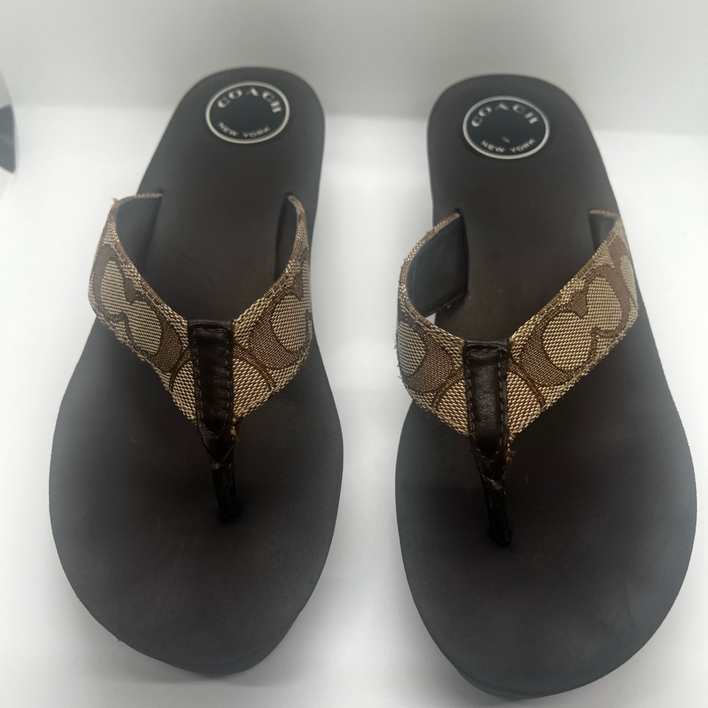 Coach Brown Signature Canvas Thong Sandals